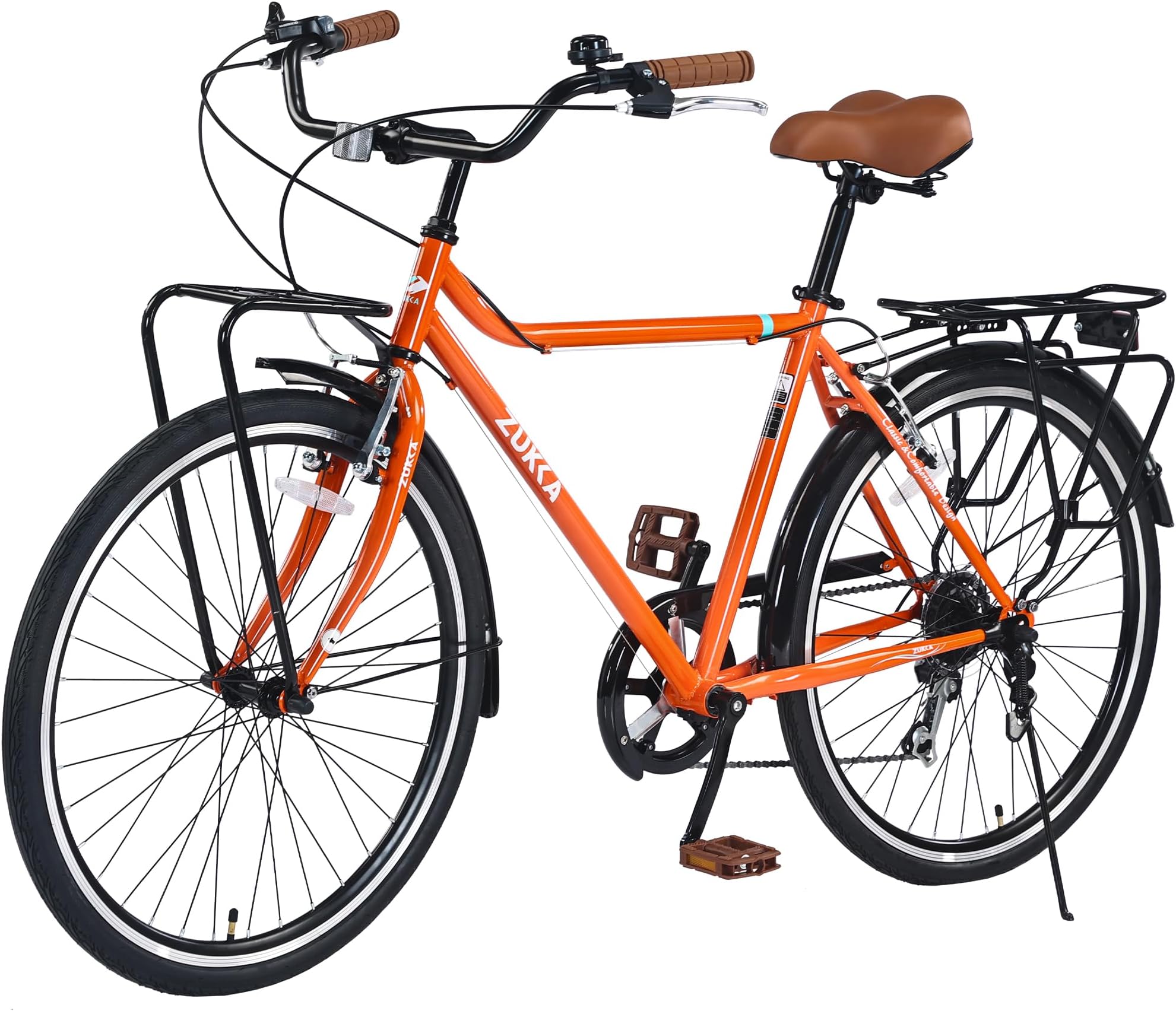 Vintage Style 26 Inch Adult Cruiser Bicycle Hybrid Bike 7 Speeds Commuter Bike for Women, Men, Seniors, SHMANO Shifter and derailleur Step-Over Steel Frame,Double Cargo Rack，4 Colors