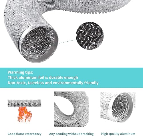 Miniatura 5 de Cenipar Manguera de ventilación para secadora, manguera de ventilación de conductos de 4 pulgadas, lámina de aluminio flexible sin aislamiento (4