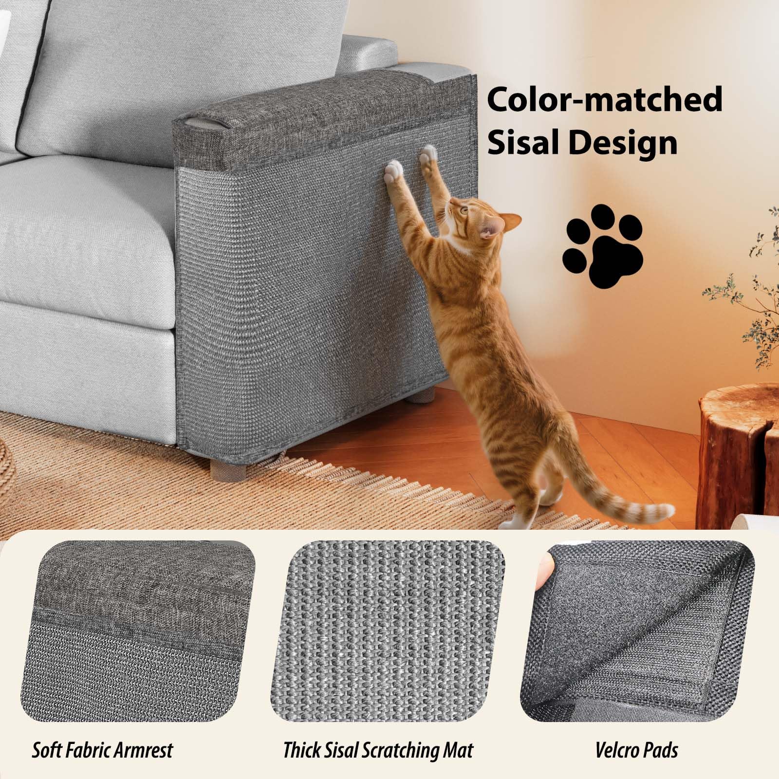 Protector de arañazos de gato para sofá, protector de sofá más grande de garras de gato, apto para ambos lados del sofá, rascador de esquina de sofá con cobertura ampliada, almohadilla de sisal a