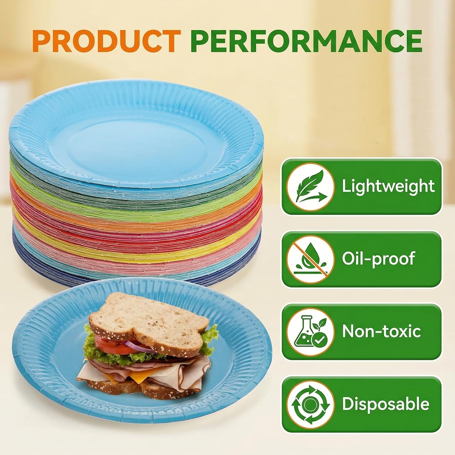 Nicunom 200 Pcs Paper Party Plates, 7" Disposable Paper Dessert Plates Assorted Colors Round Papers Plate Bulk for Parties Weddings Birthdays