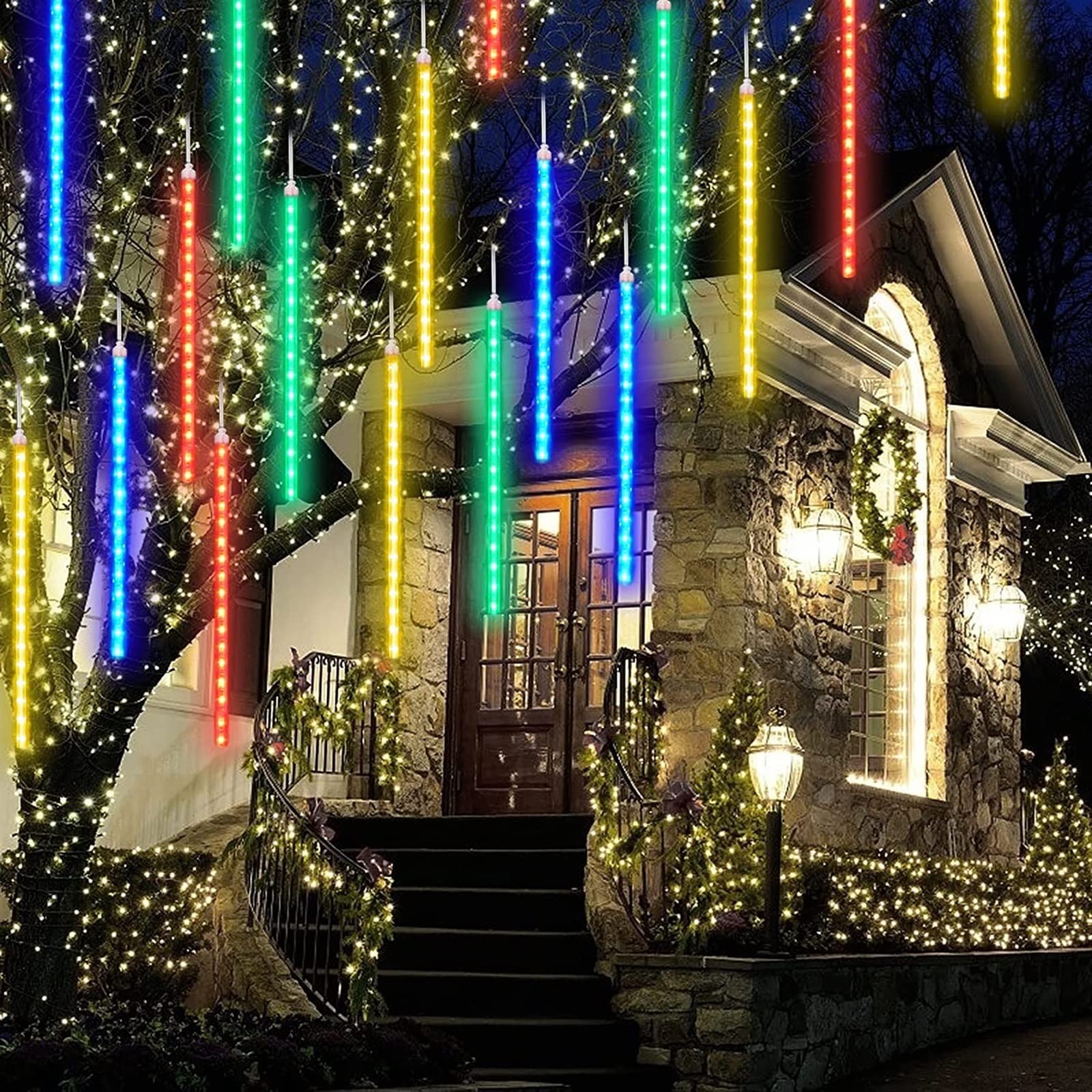 SCOZIA Lluvia de meteoritos Luces de lluvia que caen 80 cm 10 tubos 720 LED Luces de carámbano LED en cascada Luces de lluvia de meteoritos para la decoración del árbol de Navidad del banquete