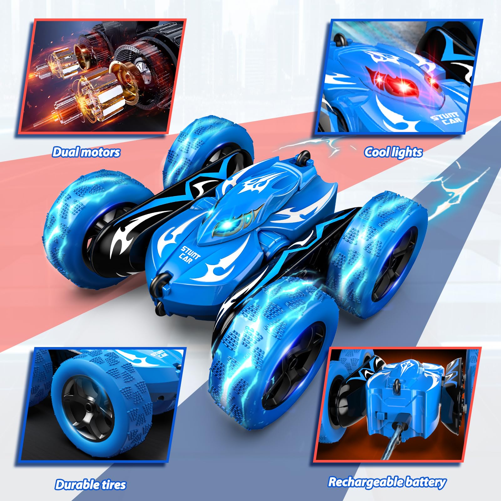 HappyGoLucky Voiture Telecommandé Enfant, 360° Rotation Voiture Télécommandée Monster Truck, 2.4Ghz 4WD Voiture Rc Car Jouet Cadeau Enfant Garcon 3-9 Ans Jeux Exterieur Cadeau Anniversaire
