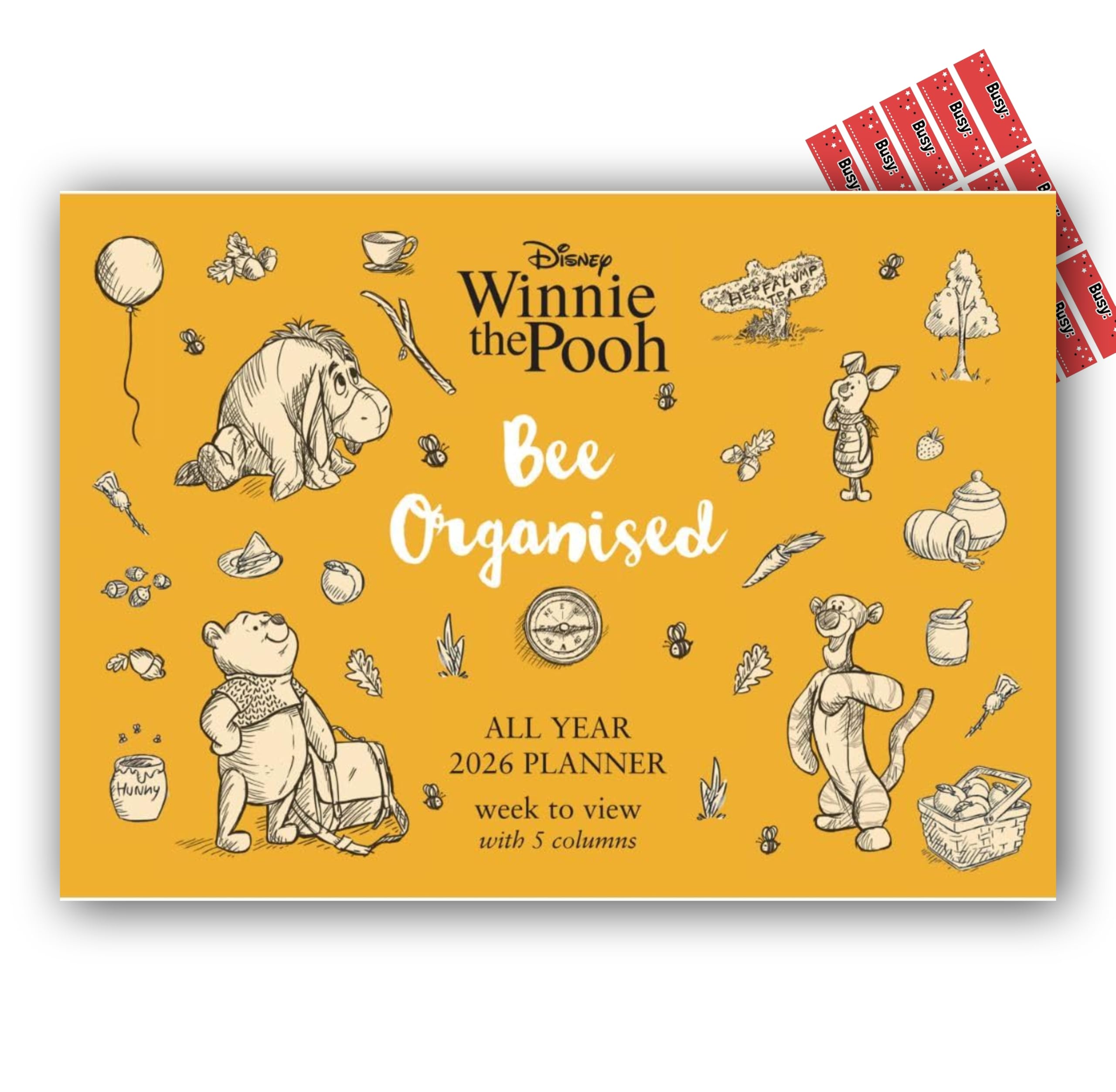 Winnie The Pooh Calendar 2026 Family Organiser Calendar A4 5 Columns with FREE Organising Stickers