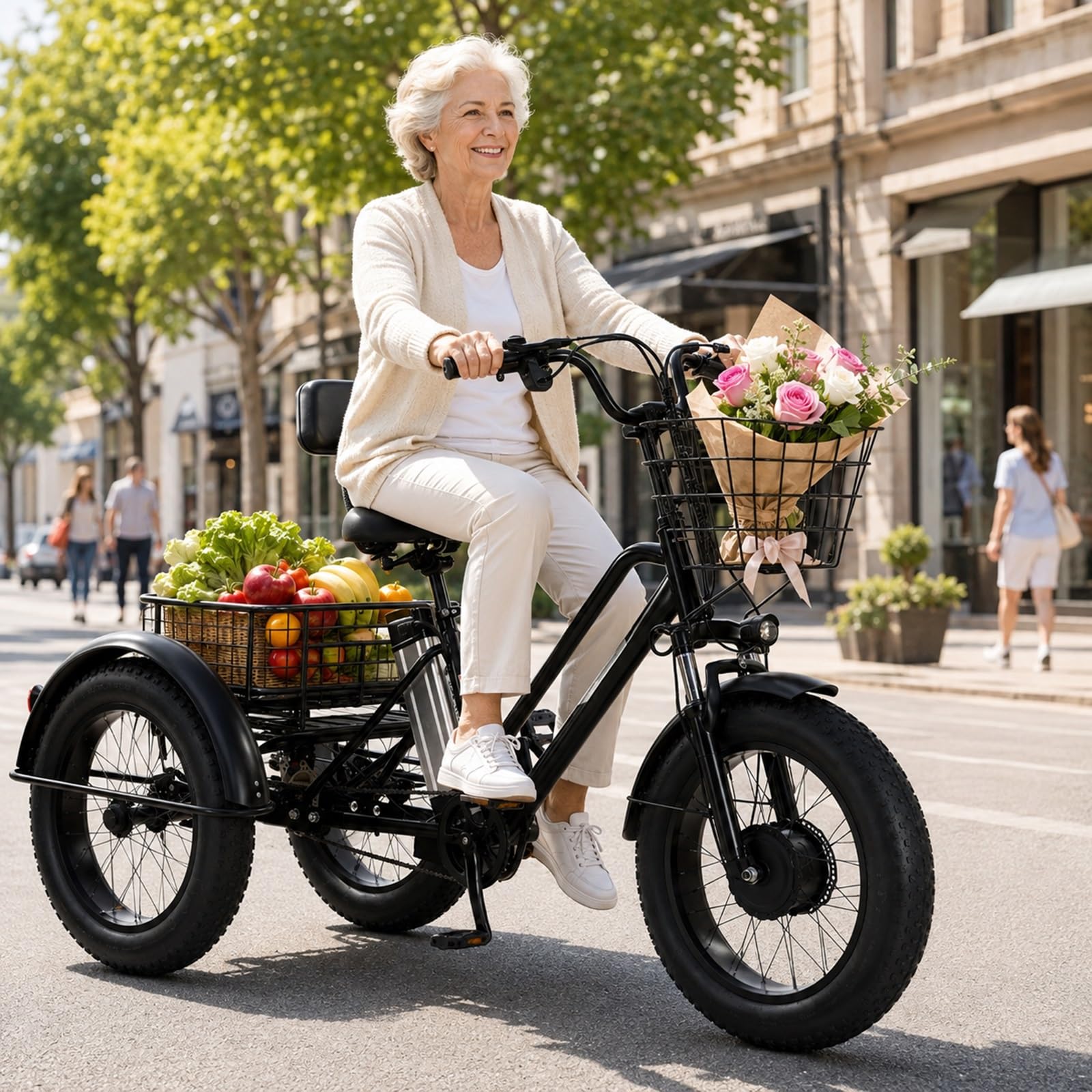 Tricycle Électrique Pour Adultes – Vélo Électrique À 3 Roues Et Pneus Larges (Fat Tire) De 20 Pouces, Avec Batterie Amovible – Vélo Cargo À Cadre Bas, Charge Maximale 200Kg Et Grand Panier