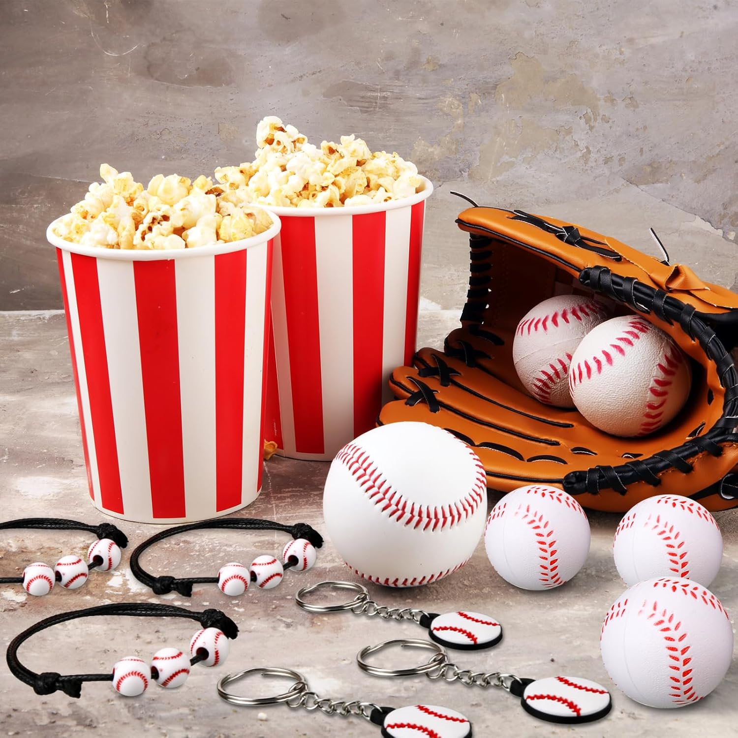 Nosiny 108 Pcs Baseball Party Favors Bulk Baseball Keychain Gifts Stress Balls Charm Bracelets 36 Pieces Each for Team Birthday Party Supplies - Image 3