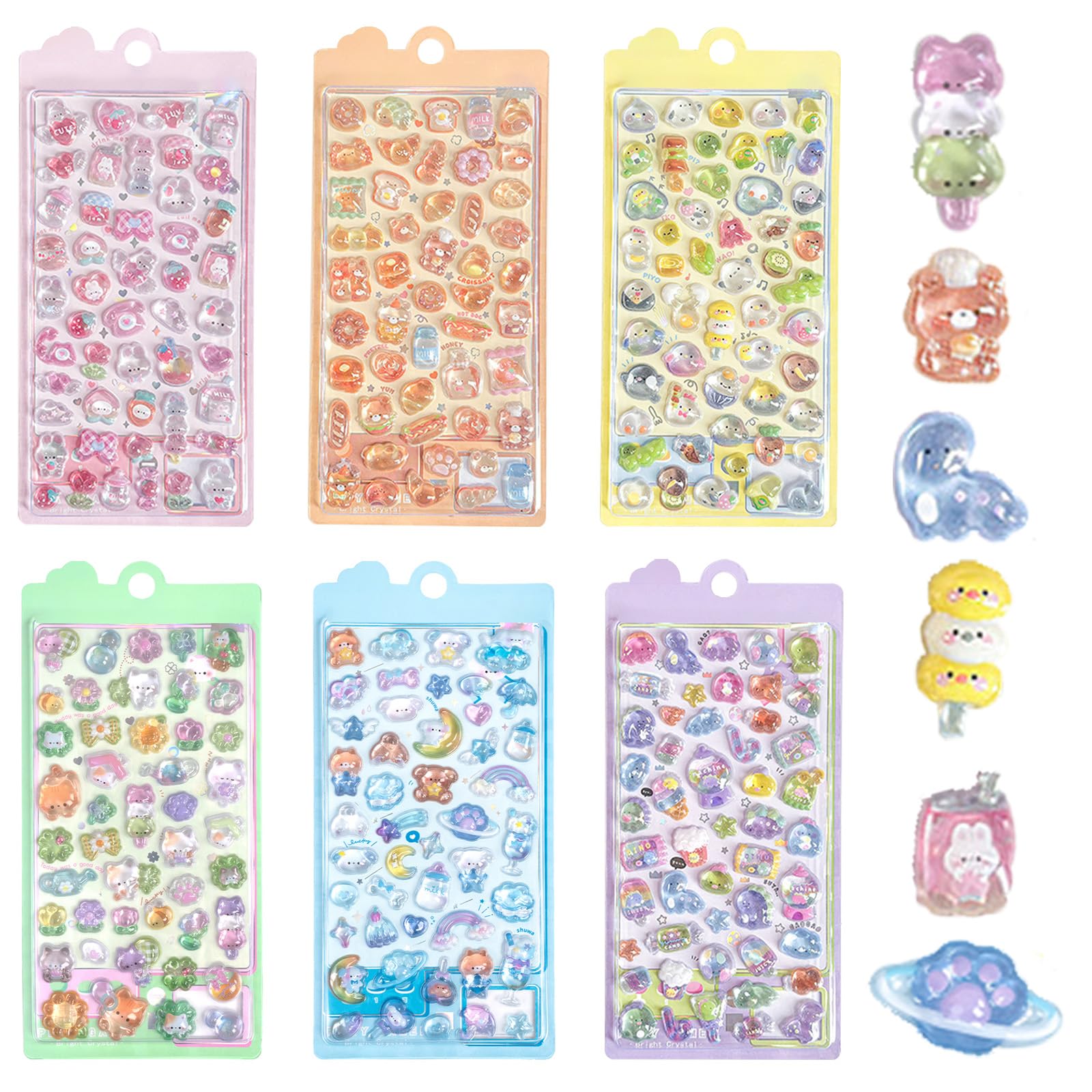 Amazon | 【6枚セット】3dシール Ziifun 可愛い 手帳用 泡ステッカー