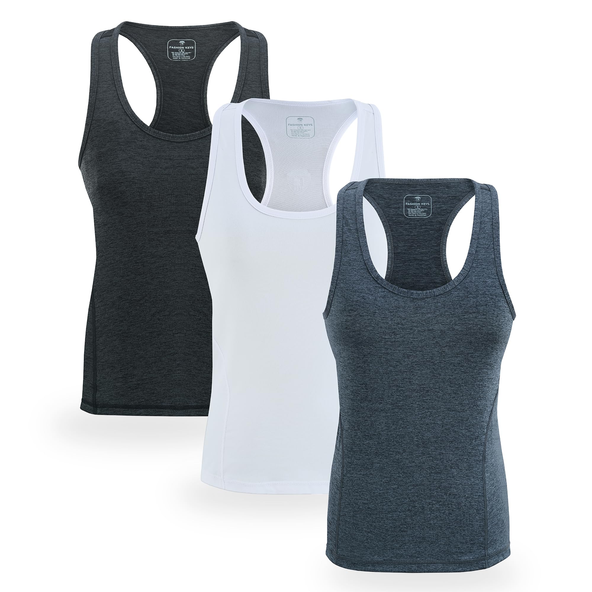 Fk By Zm Women's Black/White/Grey (Pack Of 3) Pack Of 3 Sleeveless Tank Tops – Casual Summer Racerback Yoga Vests, Perfect For Gym Workouts And Exercise (Xxl, //Grey)