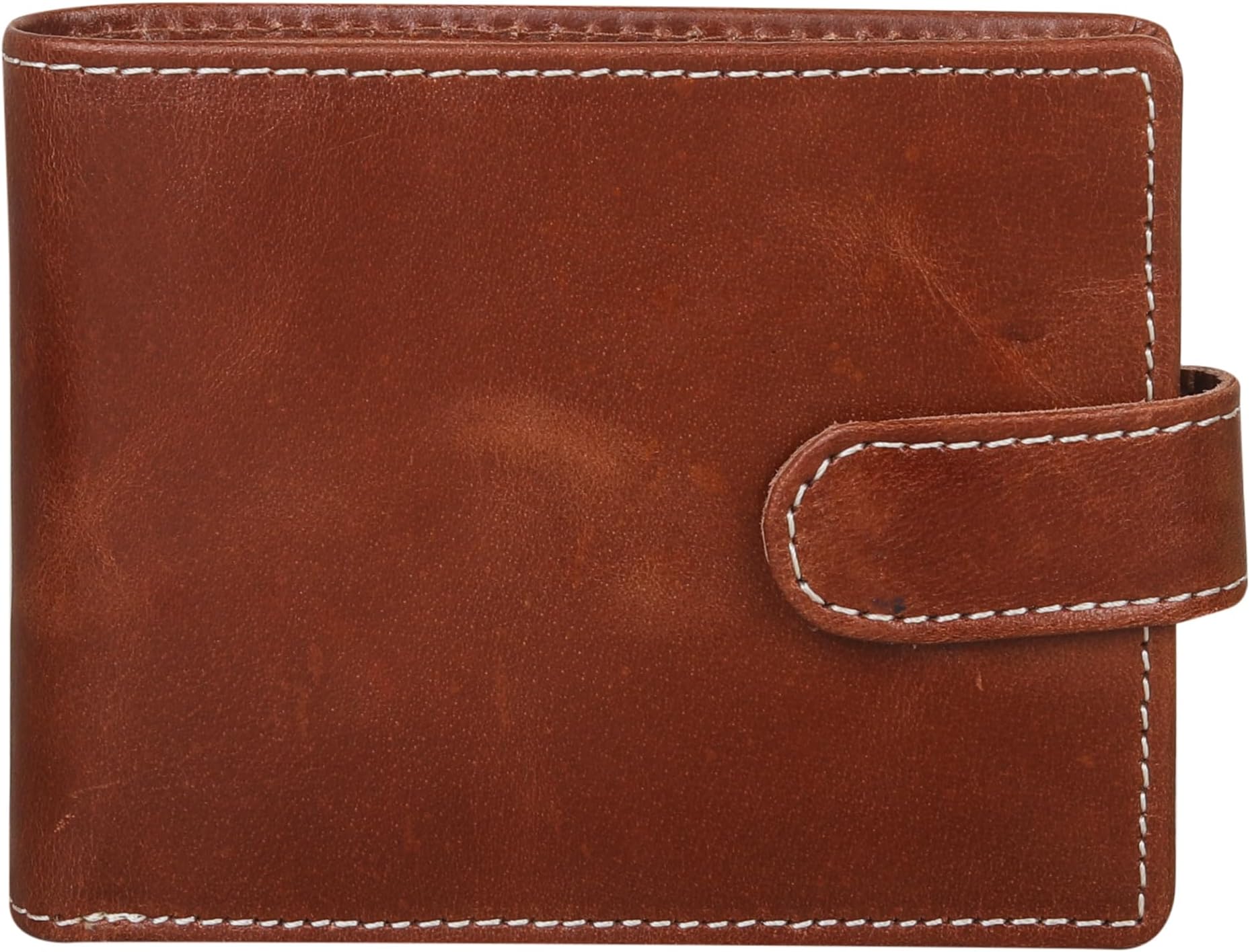 Mens RFID Blocking Bifold Wallet – Distressed Genuine Leather Coin & Card Holder, Vintage Handcrafted Design, Secure Tab Closure 4019 (Crunch Tan)