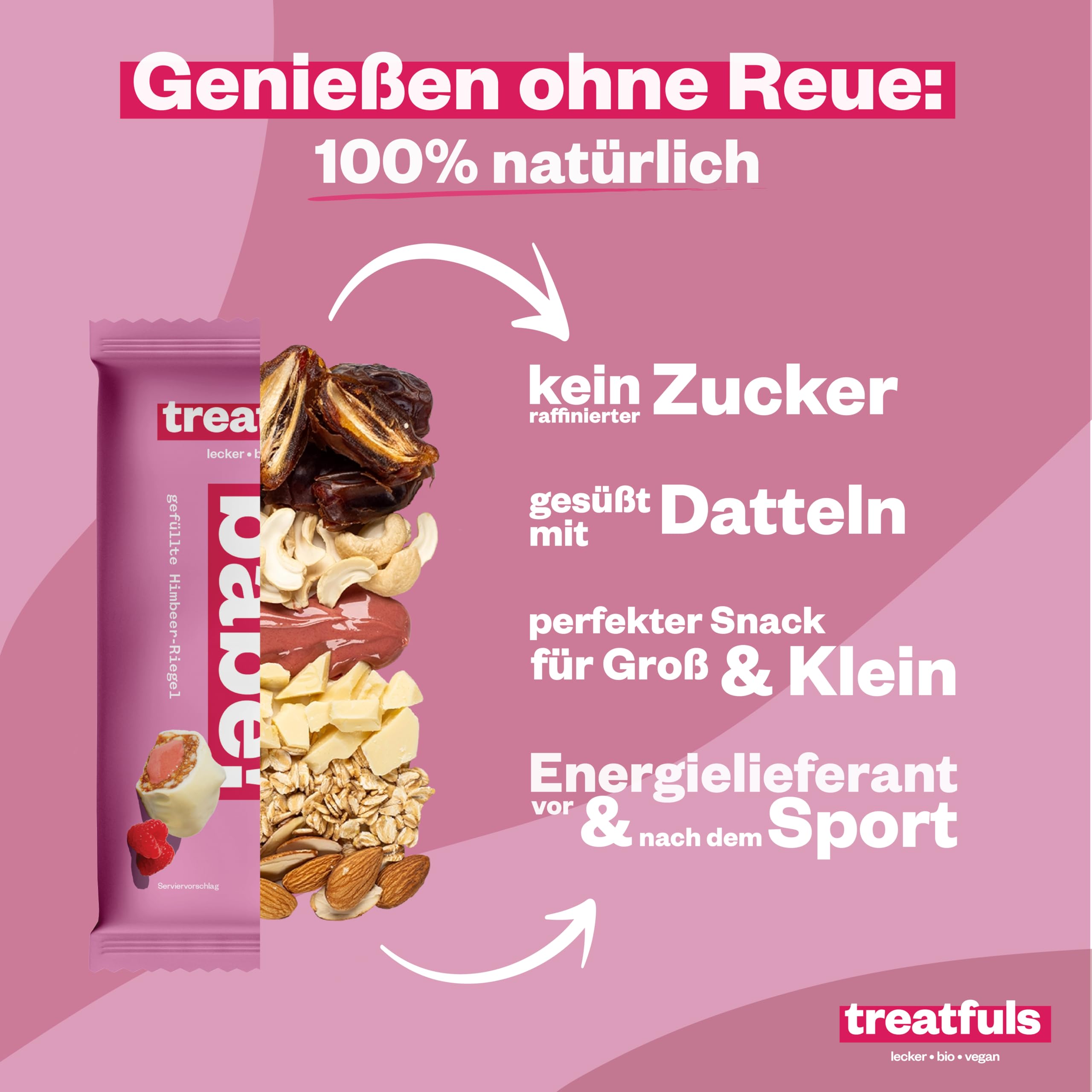 treatfuls "Genussbox 7 Sorten" - 14 Schokoriegel - natürlich darmfreundlich - vegan - ohne Soja & Gluten - mit Datteln gesüßt