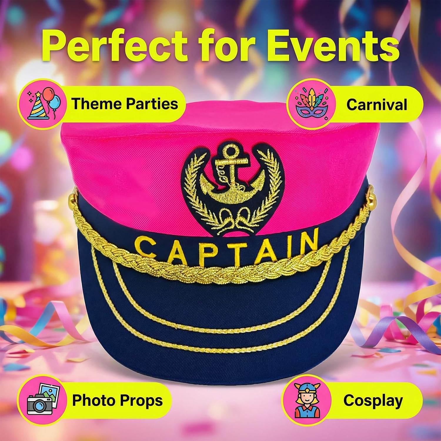 Captain Hat for Adults, Adjustable Sailor Hat, Navy, Nautical and Halloween Party Costume Accessory