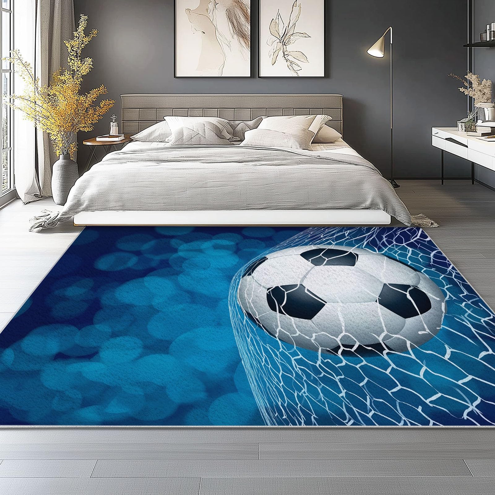 Generisch rutschfest Teppich für Wohnzimmer 120 x 160 cm, Sport Leichtathletik Fußball Flanell Teppich Kurzflor Weich Waschbare Teppiche für Schlafzimmer Kinderzimmer Esszimmer Flur Wohnkultur, Blau