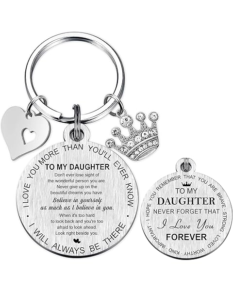 To My Daughter Inspirational Keychain - I Love You Forever Crown Heart Pendant Keyc...