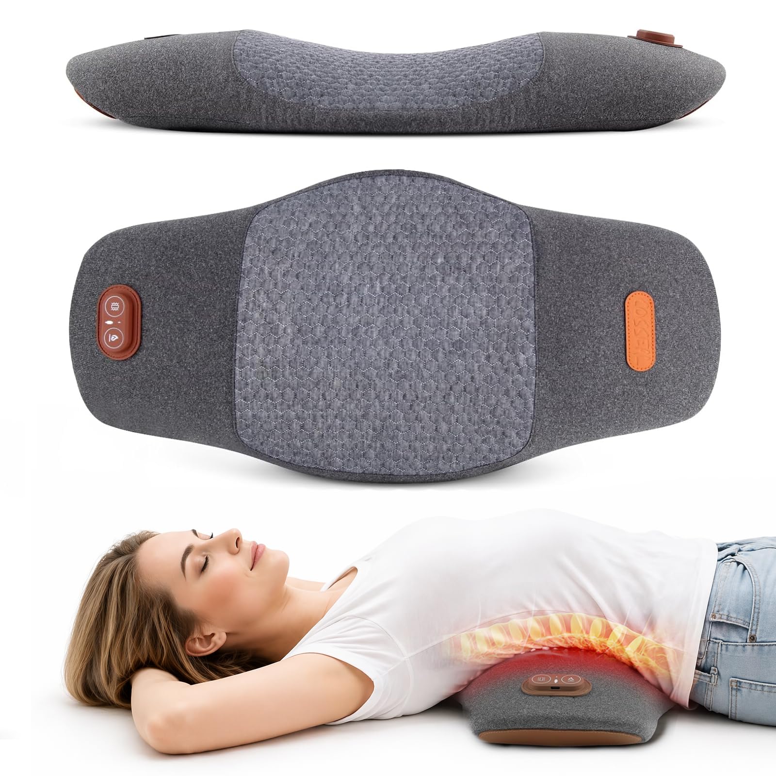 Masseur Lombaire, 3 En 1 Thérapie Du Dos, Massages Vibrants À Courbure Dorée, Allongée Et Élargie, Pour La Nuque, Les Épaules Et Le Dos