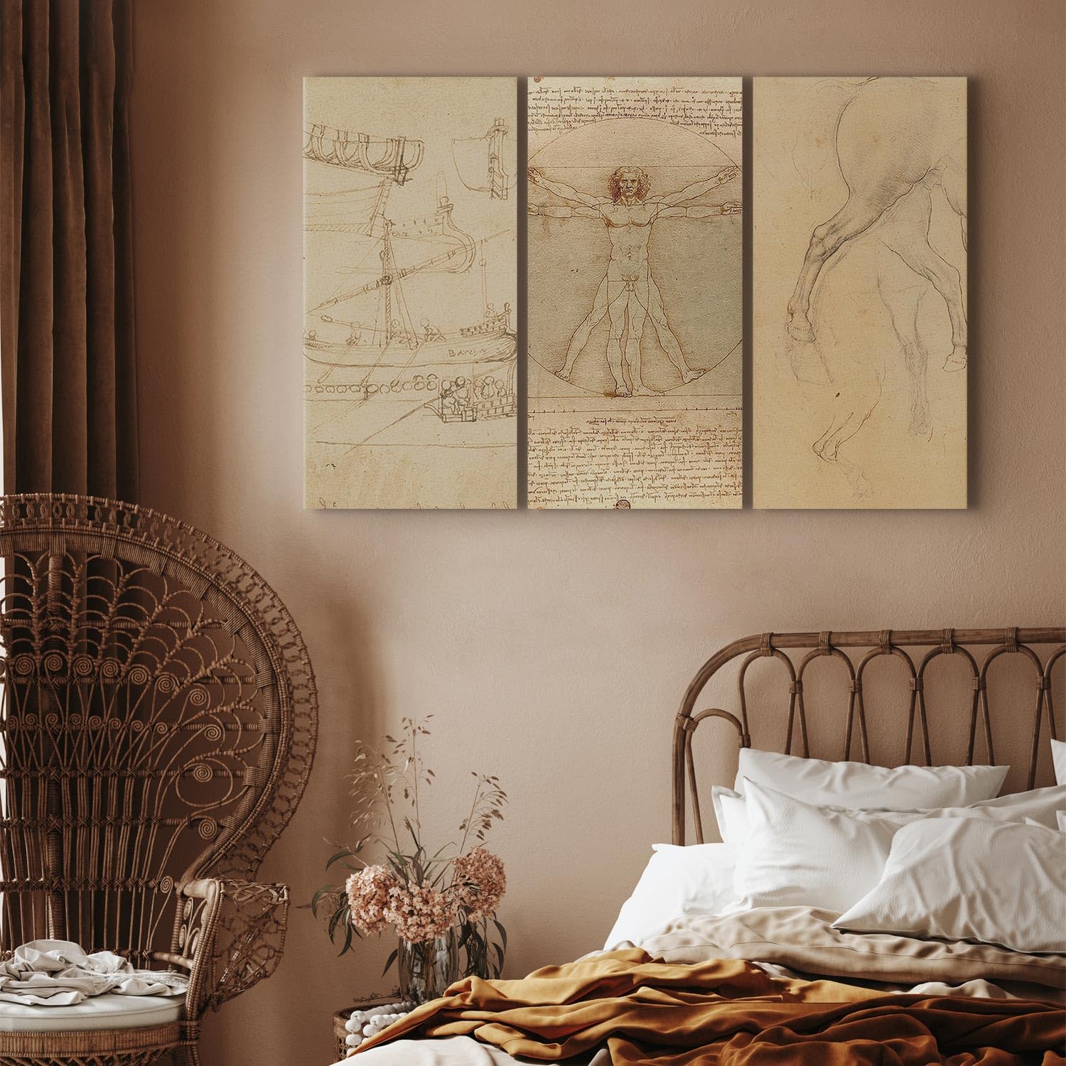 murando - Set di 3 Quadri Componibili L’Uomo Vitruviano & Macchina Volante 120x80 cm Ciascuno delle Dimensioni di 40x80 cm - Collage 3 Pezzi - Quadro Stampa su Tela - Grande per Ufficio l-G-10417-b-a