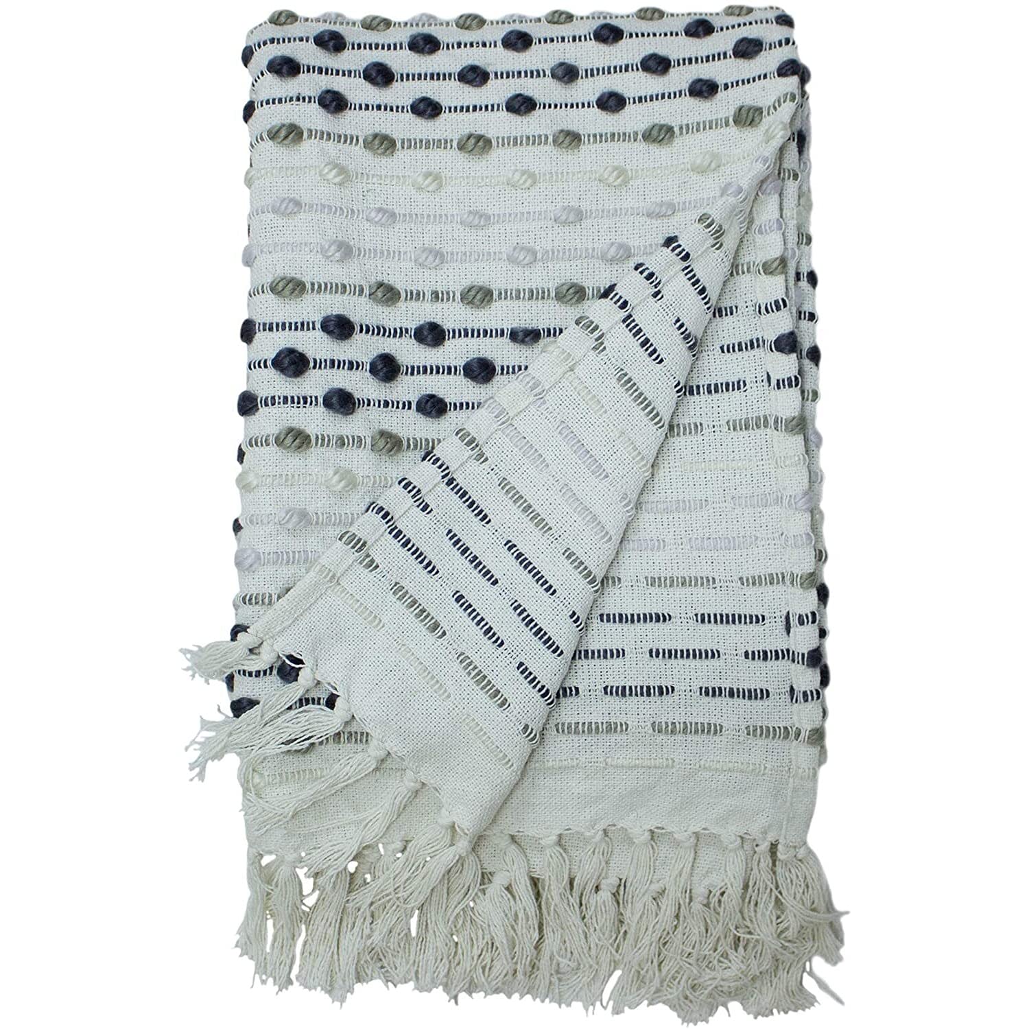 Furn. Dhadit Chunky Woven Stripe Throw - Grey - 150x130cm - Cotton Polyester