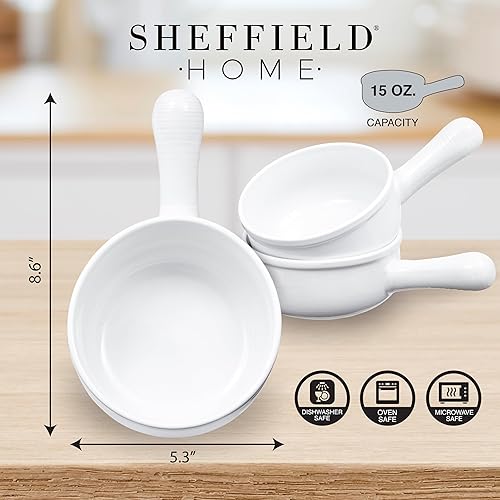 Miniatura 8 de SHEFFIELD HOME Tazones grandes de cerámica con asas, juego de 6 cuencos de sopa de cebolla francesa, capacidad de 28 onzas, juego de cuencos