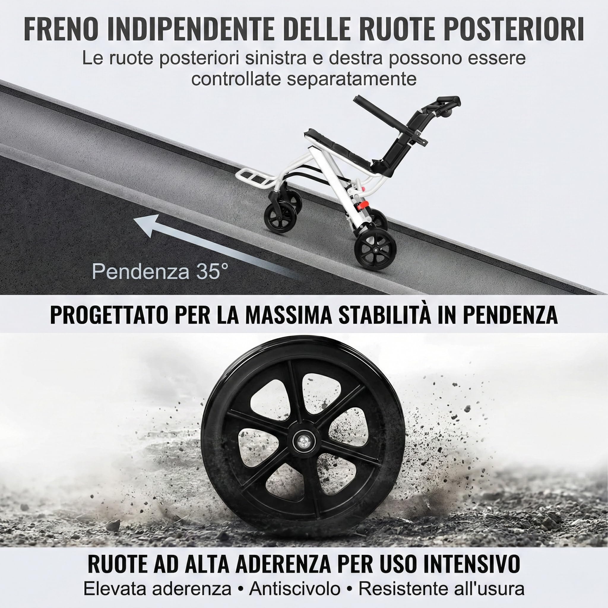 Sedia a rotelle pieghevole in carbonio leggero, sedia di mobilità da viaggio con freno ergonomico, design compatto 8,2 kg e ruote in PU stabili, uso interno esterno, aiuto portatile per anziani