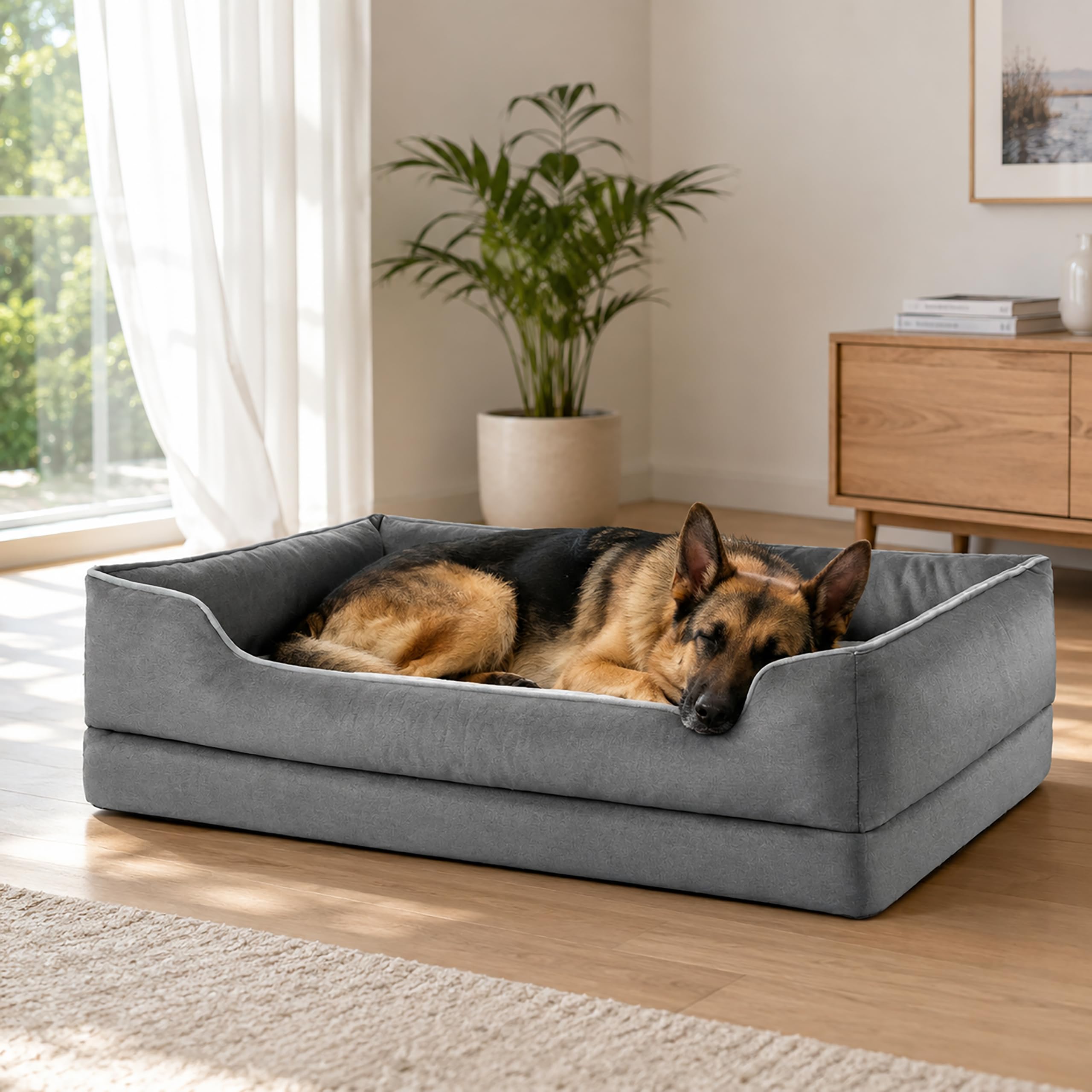 Zedelmaier Orthopädisches Hundebett für mittelgroße & Grosse Hunde, 109×74×26 cm, kratzfestes Hundekorb, Dicker Hundekissen, Hundekörbchen waschbar, ergonomisches Hundesofa mit abnehmbarem Bezug