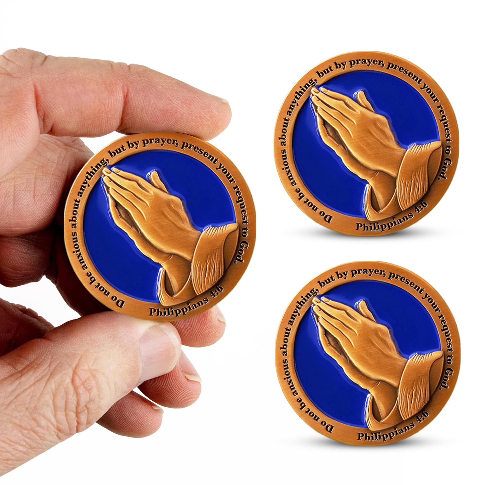 3pc Serenity Prayer Coin - Philippians 4:6 Do Not Be Anxious About Anything - 1.75" Antique Gold Color Plated Christian Challenge Coin - Pocket Hug