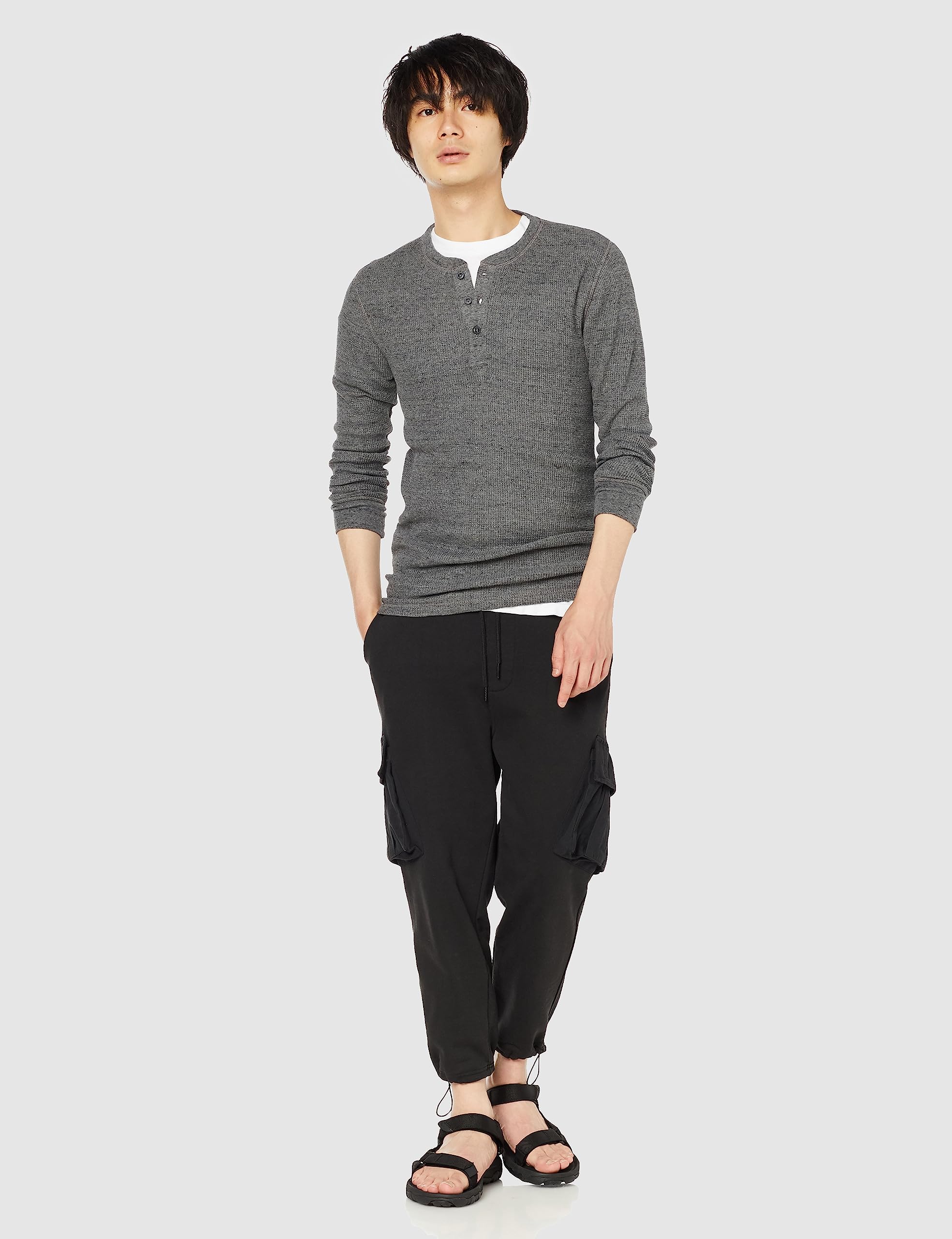 Amazon Essentials Mężczyźni Koszula henley w splot waflowy z długim rękawem slim fit
