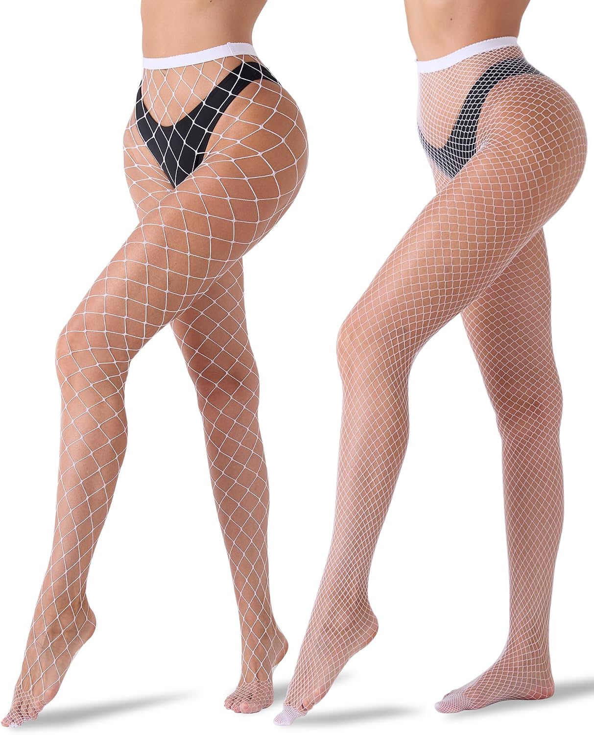 Tiger Wang Fishnet Stockings for Women 2-Pack (Large/Small Mesh) Nylon-Spandex Tights | Carnival, Cosplay, & Sexy Stockings
