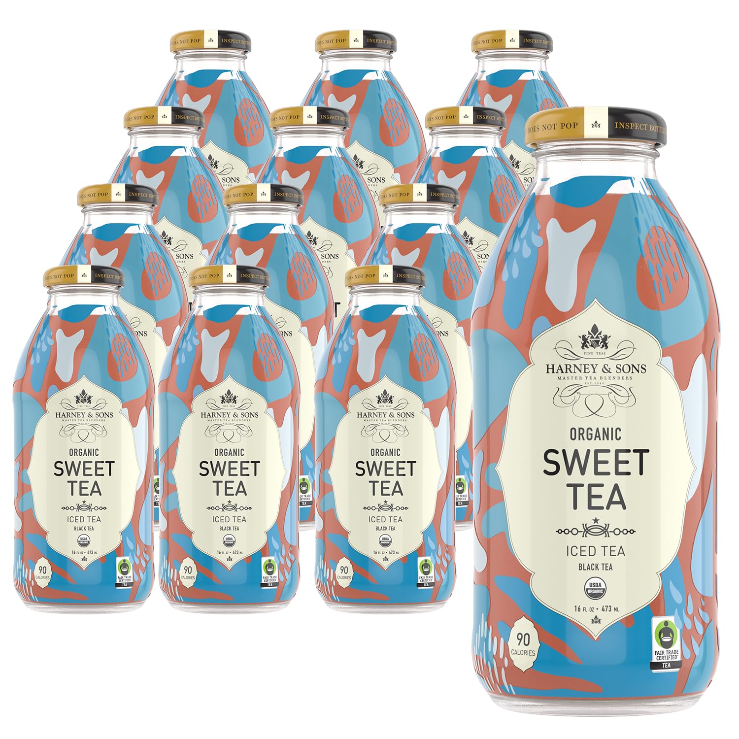Harney & Sons Organic Black Sweet Tea, 16 oz Glass Bottles (Pack of 12)