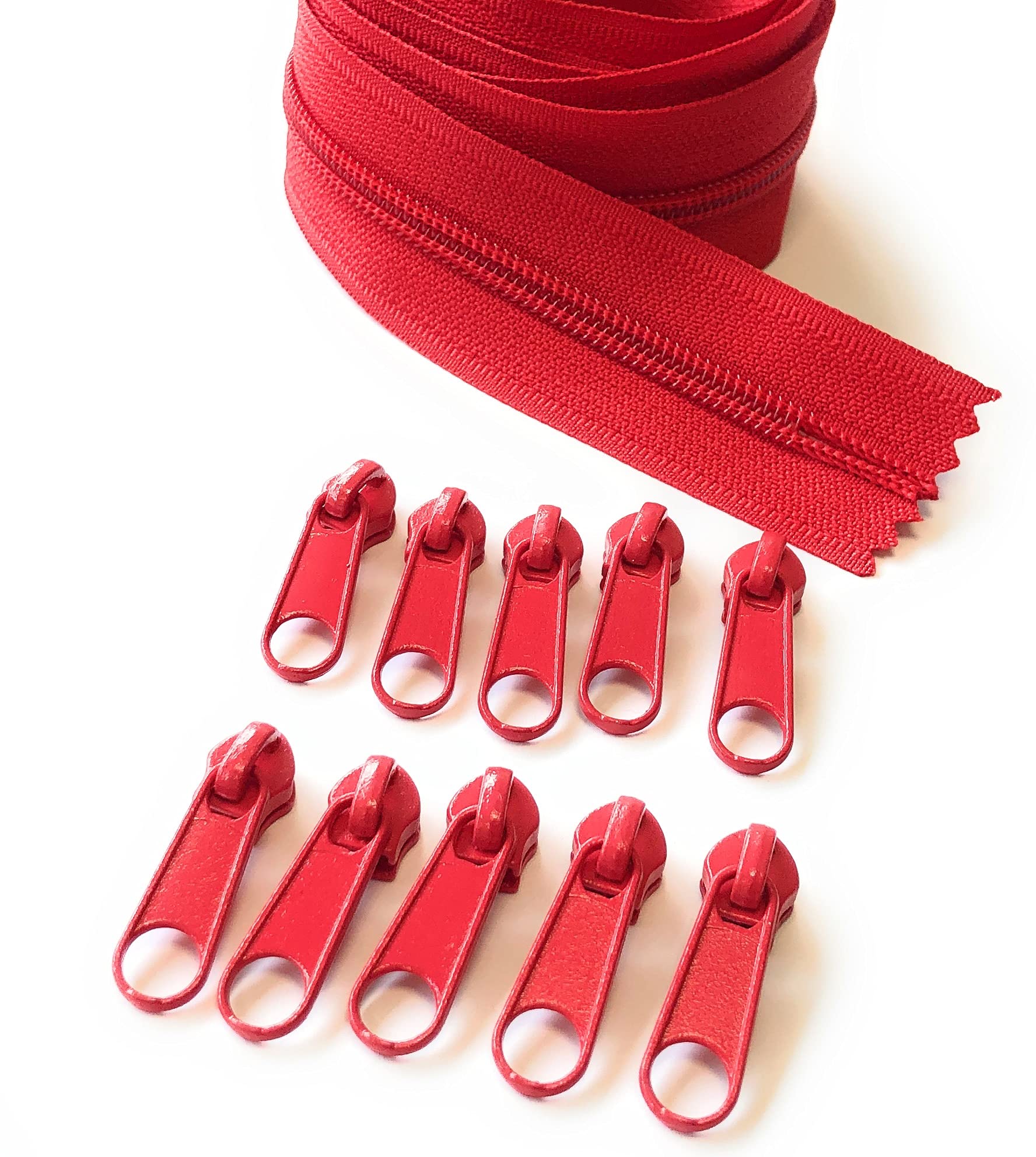 Ads Zipper Red (Hot - 148) Continuous Nylon No.5 Zip With Sliders #5 Chain Zipper On Roll With 10 Pullers (, 196.8" - 5 Metre)