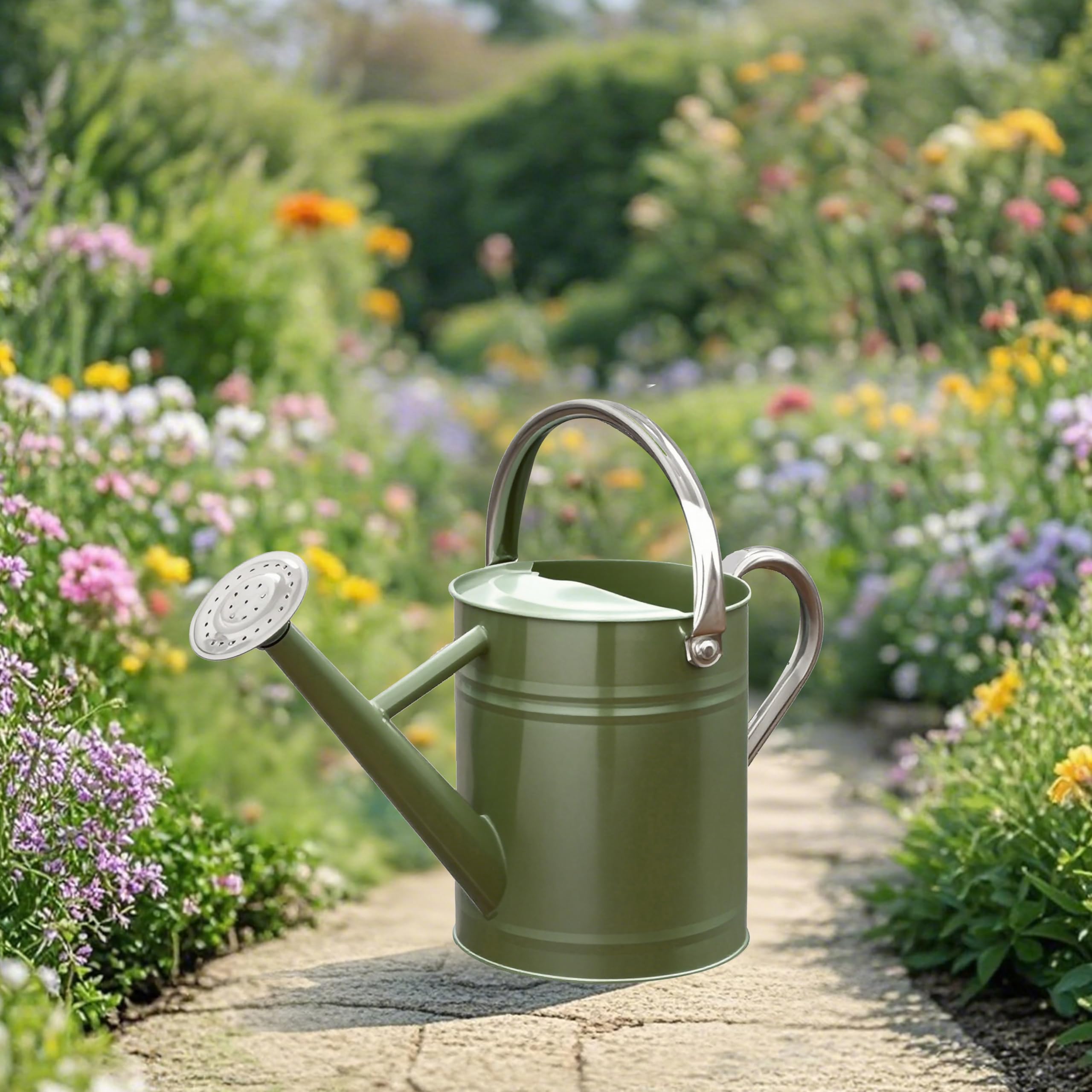 Arrosoir en métal de 2,5 l en acier inoxydable pour arrosage des plantes de jardin extérieur et intérieur (vert émeraude)