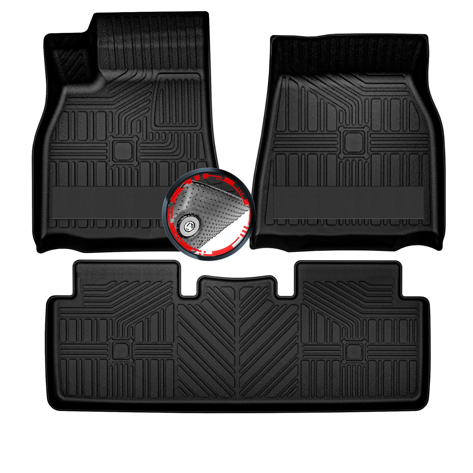 2021-2024 Tesla Model S Plaid Floor Mats, 3D Custom Fit TPE Floor Liners for 1st & 2nd Rows, Anti-Slip All-Weather Odorless Rubber Mats with