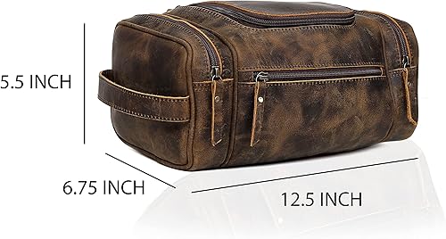 Miniatura 9 de VC VINTAGE COUTURE Neceser de cuero genuino para hombre bolsa de aseo extra grande para hombre para viajar colgar kit de cuero real para hombre