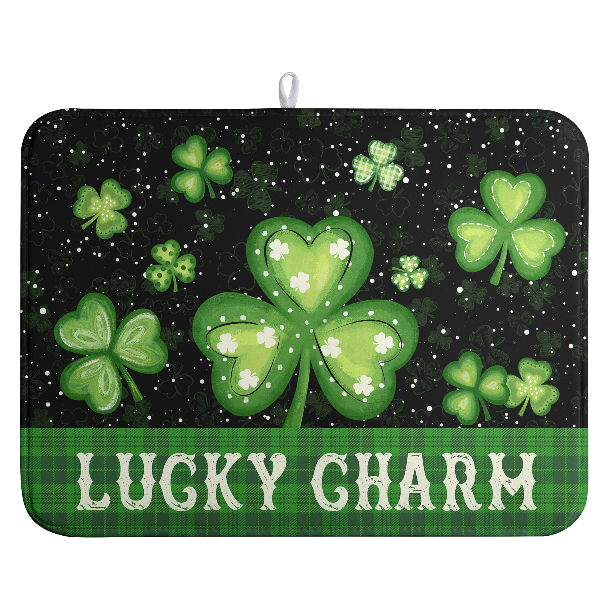 St Patricks Day Spring Dish Drying Mats St Patrick's Day Lucky Dish Mat Shamrock Drying Matt Dishes Dryer Pad for Kitchen Counter Absorbent Microfiber Washable Foldable Reusable 18x24 in