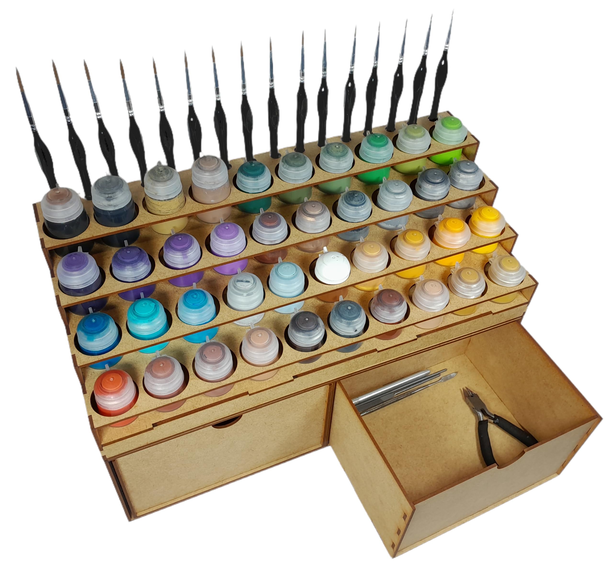 Rangement Peintures Citadel 40 Pots 16 Pinceaux 2 Tiroirs Profonds. Support pour peintures 40k Rangement Maquette Tamiya Outils