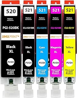 Amaprint 5 XL cartridges compatible with Canon PGI 520 CLI 521 for Pixma IP3600 IP4600 IP4700 MP540 MP550 MP560 MP620 MP630 MP640 MX860 MX870