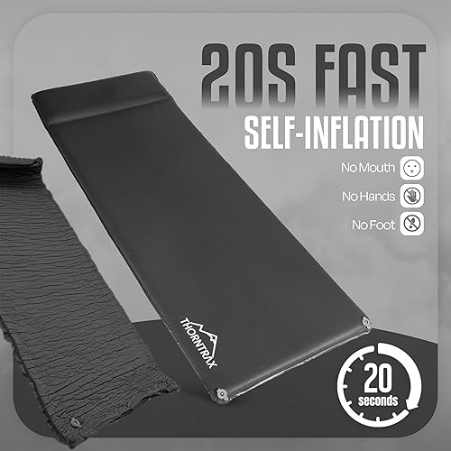 Miniatura 6 de Throntrax - Colchoneta de dormir para campamento, ultraligera con almohada integrada, 3.1 pulgadas de grosor, autoinflable y adecuada para todas las
