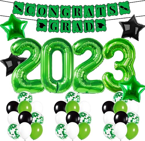 Miniatura 1 de KatchOn, Decoraciones de graduación verdes y negras 2023-40 pulgadas, paquete de 43 | Cartel de felicitaciones negras y verdes | Decoraciones de