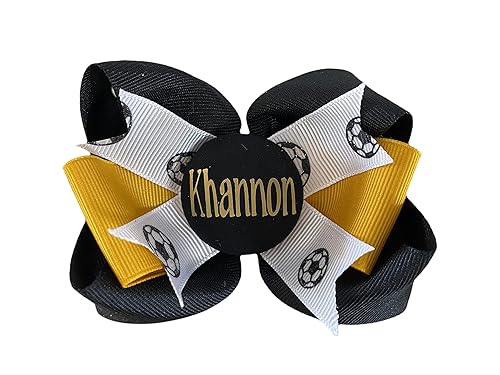 Miniatura 7 de Softball Glitter Hair Name Bow - Black and Gold, Match Team and School Spirit Wear