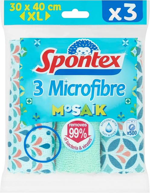 Spontex Mosaik Microfibre Cloths 3pk