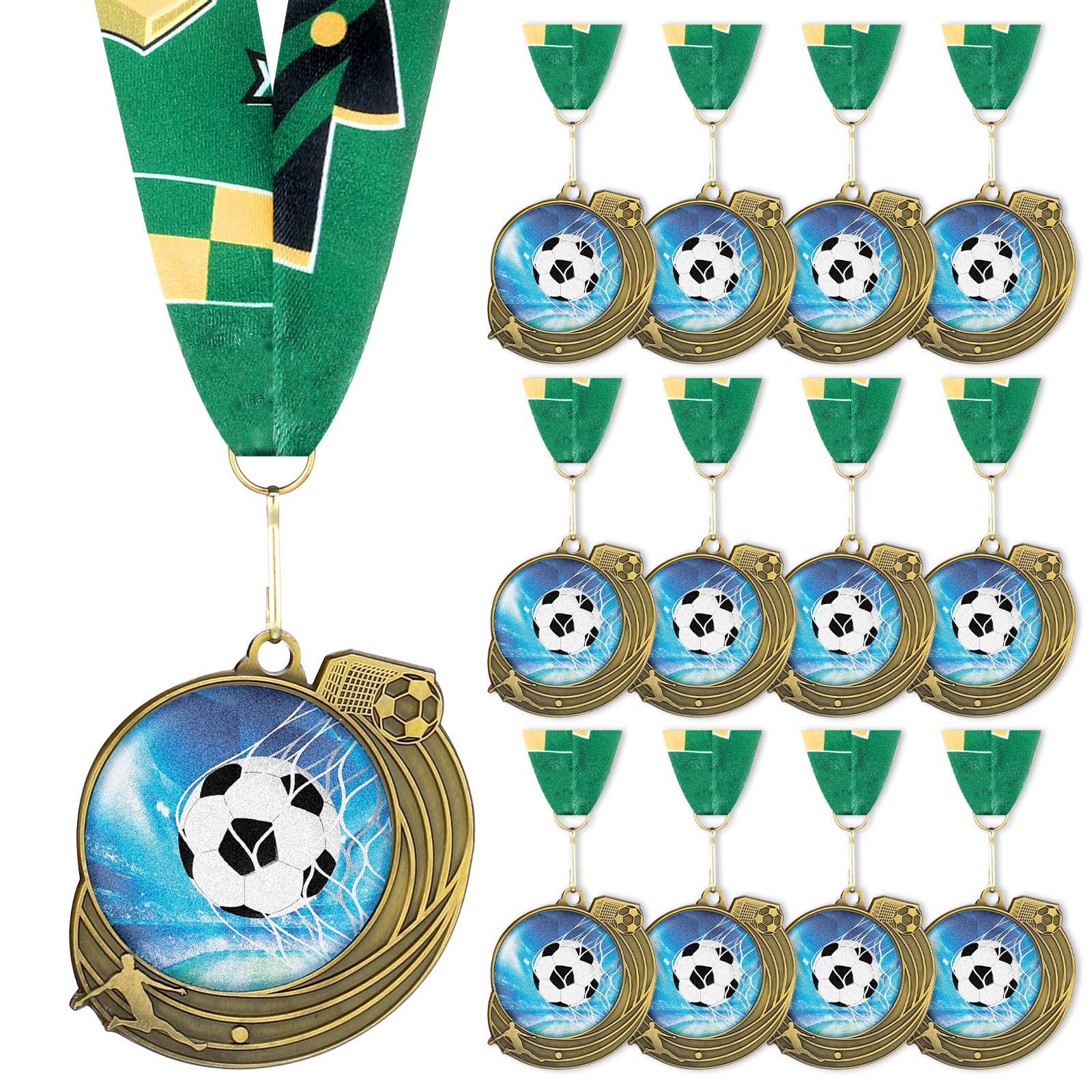 Seenelling Medaglie Trofeo Argento Metallo Sport Palla Premio Medaglie con Nastro per Partecipazione Sport a Tema Bomboniere