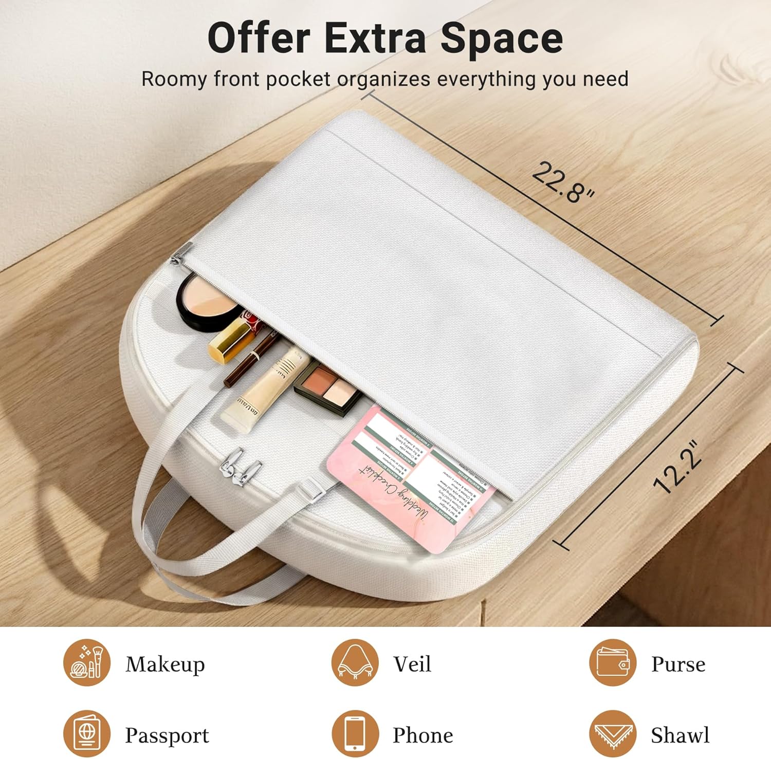 MISSLO 2-in-1 Wedding Dress Garment Bag 70" Dress Bags for Gowns Long with 5 Bride Accessories Pockets & Adjustable Handles Trifold Dresses Cover for Travel and Closet Storage, White - Image 4