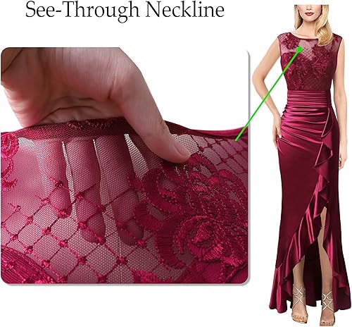 Miniatura 5 de VFSHOW Vestido largo formal de noche con volantes fruncidos para mujer, para baile de graduación, con diseño de corazón