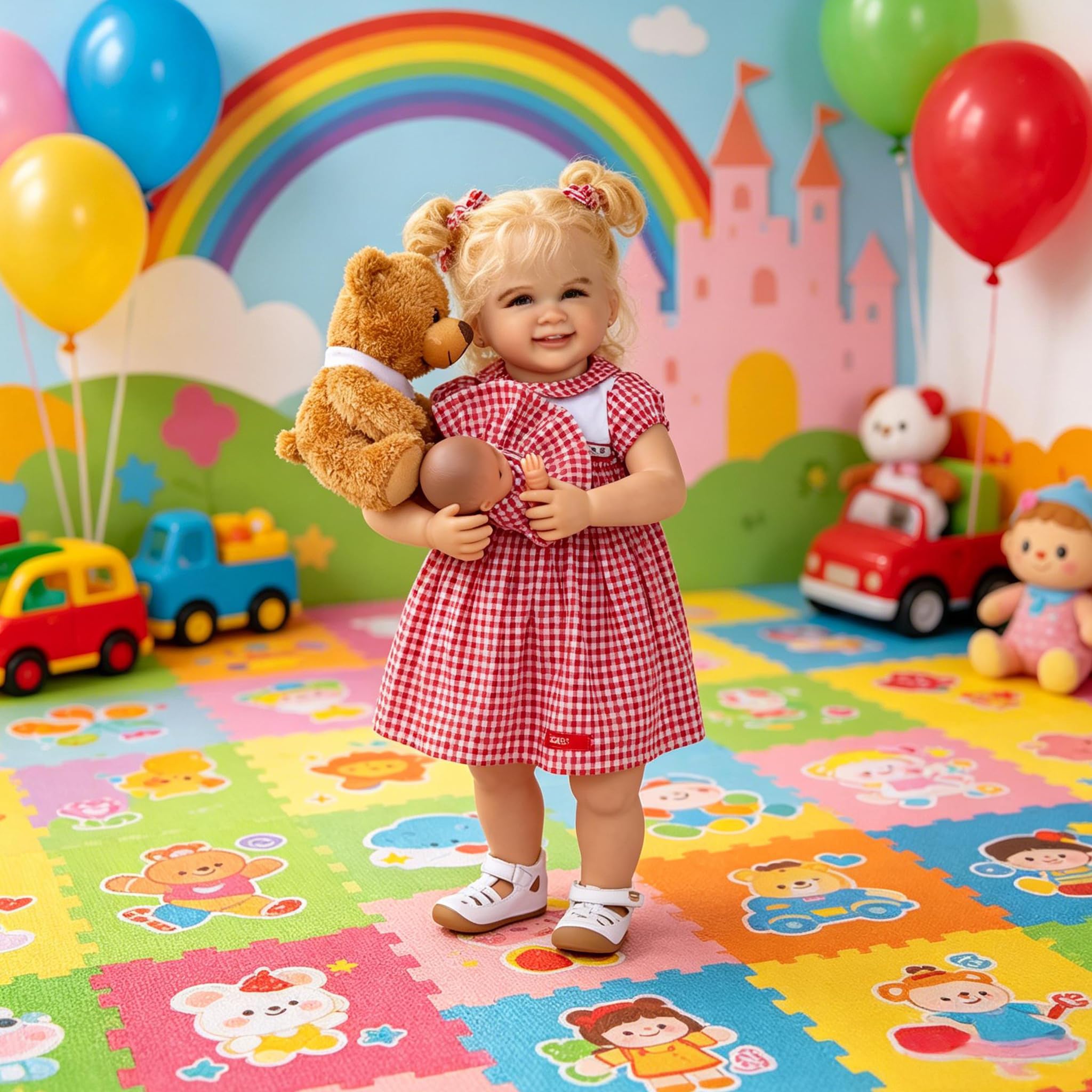 RXDOLL 71,1 cm süßes Gesicht, lebensechte Reborn-Babypuppe, weicher Vinyl-Stoffkörper, echte Babygröße, verwurzeltes blondes lockiges Haar, realistisches Neugeborenes, Kleinkind, Mädchen, Puppe