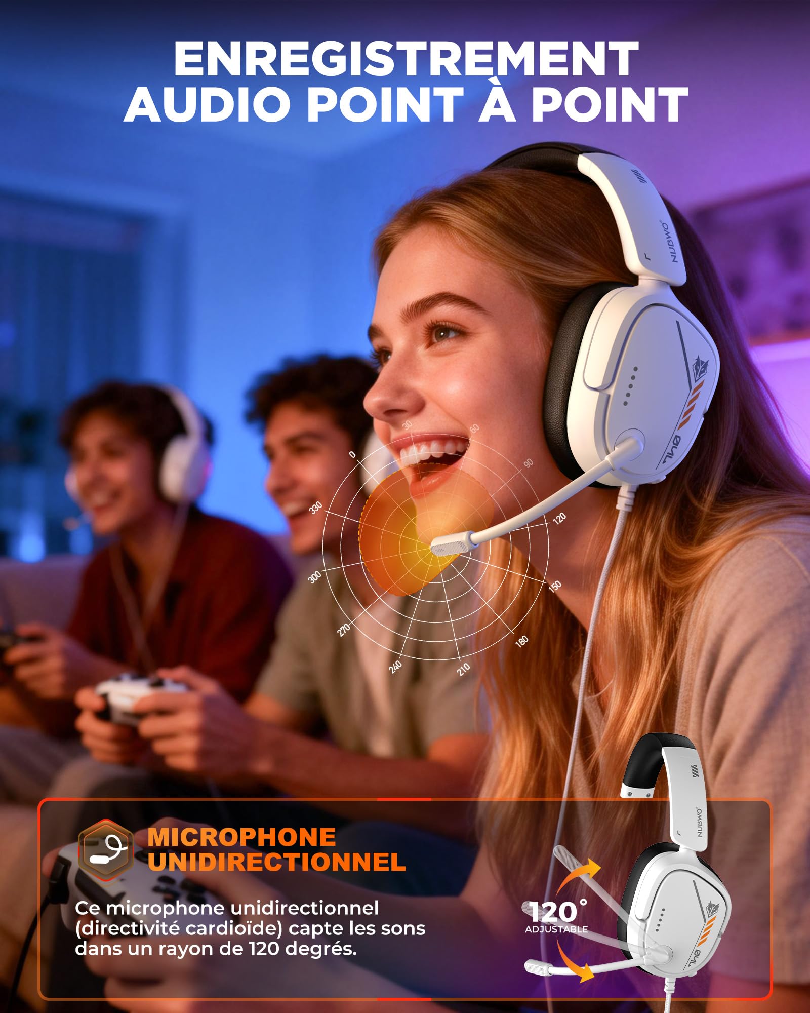 NUBWO Casque de Jeu PS5 pour PS4, PS5, PC, Nintendo Switch, Xbox, avec Microphone, Casque de Jeu avec Microphone, Casque antibruit avec Jack 3,5 mm