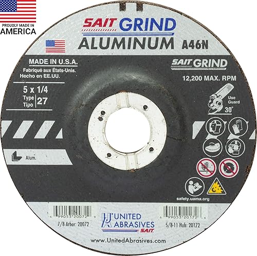 Miniatura 9 de United Abrasives-SAIT 20088 A46N - Muela abrasiva de aluminio (tipo 27centro deprimido) 7" x 14" x 58-11", paquete de 10
