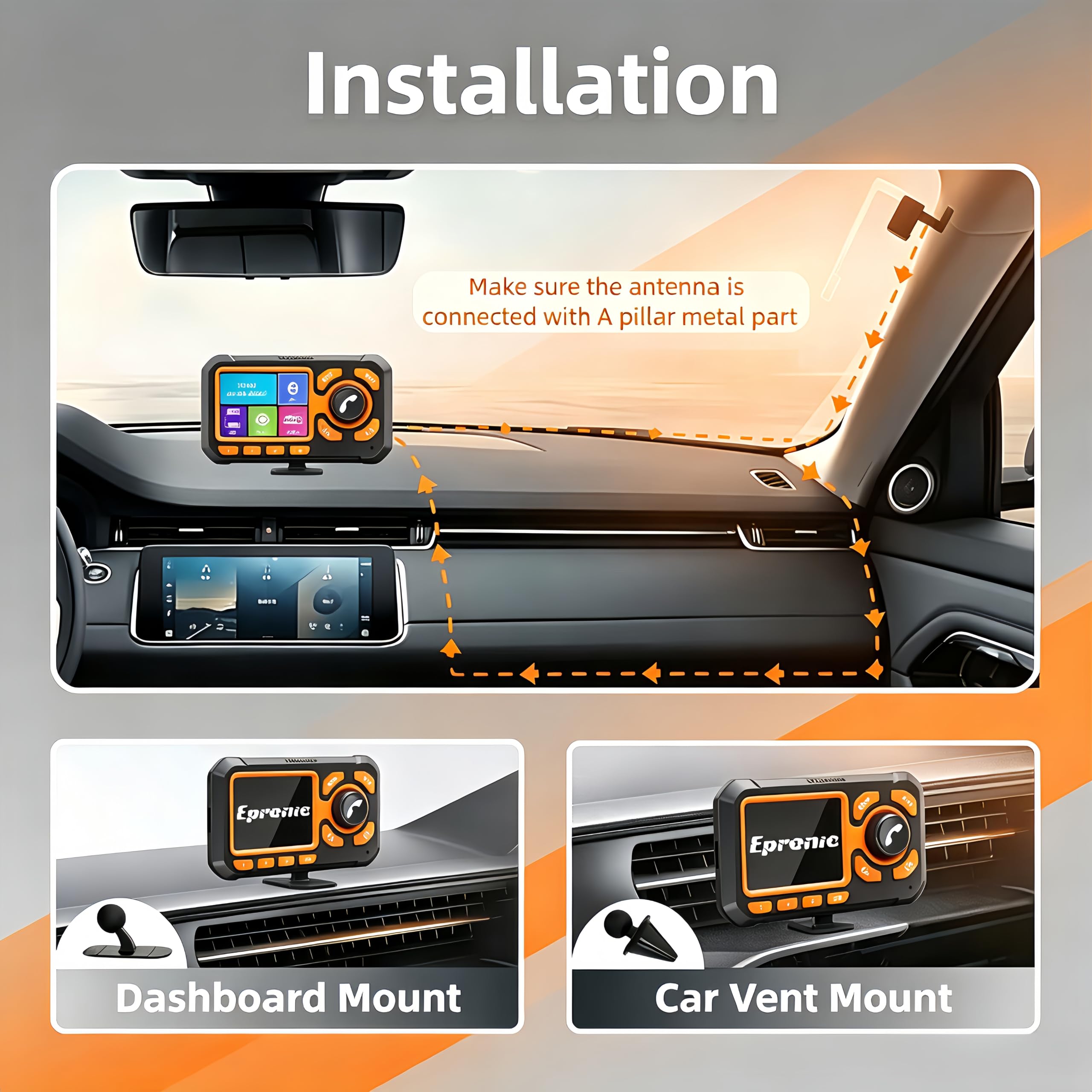 Plug&Play Adaptador de Radio Dab para Coche de Receptor Dab+ con Pantalla LCD de 2,4'', Manos Libres Bluetooth, Transmisor FM, Salida AUX y Ranura para Tarjeta TF Adaptador Dab para Coche
