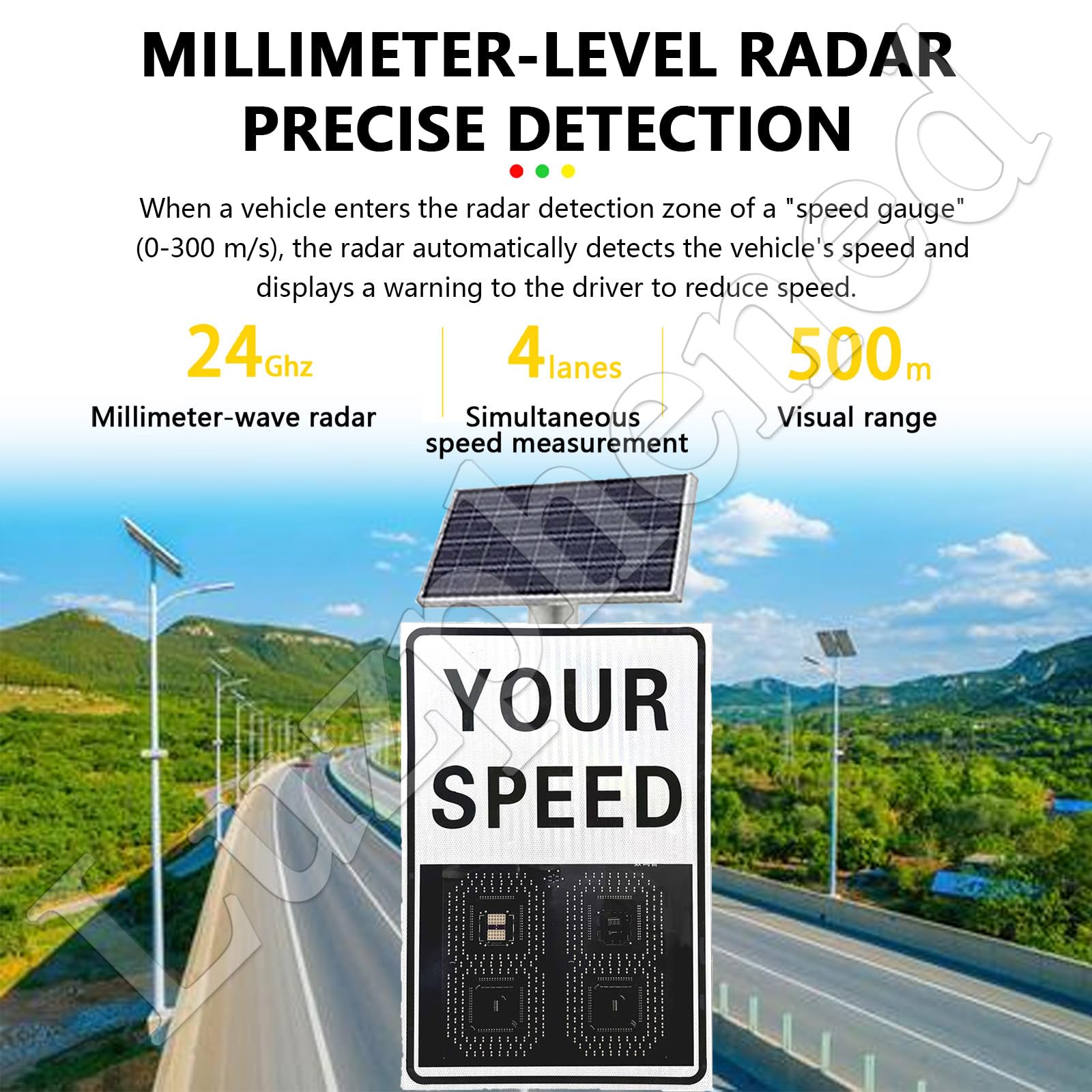 Radar di velocità, display di velocità, tachimetro a 2 cifre 50*60cm | Telecomando wireless, radar di velocità solare a LED, tachimetro lampeggiante