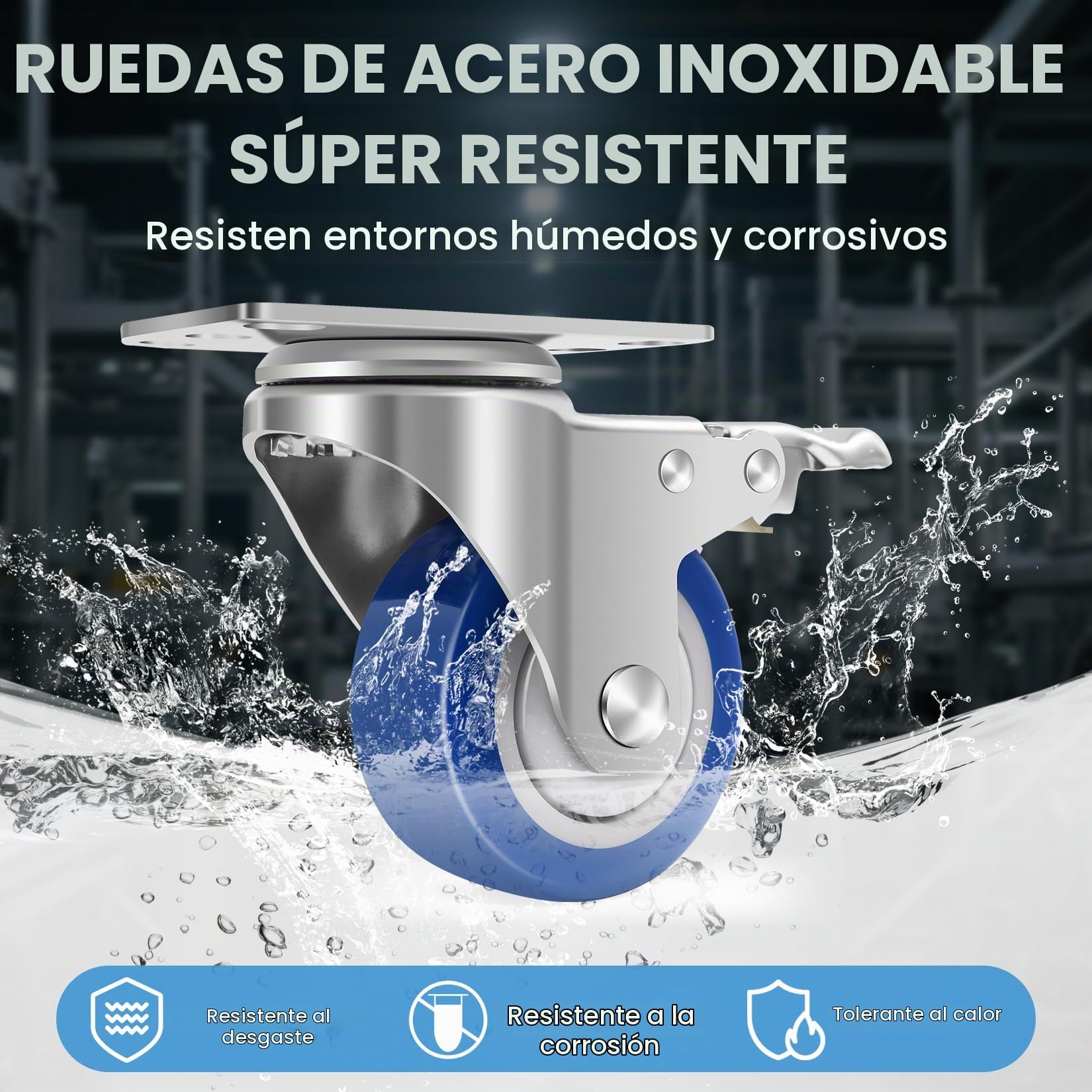 75mm Ruedas Giratorias Industriales de Acero Inoxidable, Capacidad de 540kg, Ruedas Resistentes al Calor para Muebles, Ruedas Pesadas con Freno para Dispositivos Médicos, Uso en Exteriores