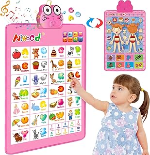 Electronic Interactive Alphabet Wall Chart, Talking ABC & 123s & Music & Learning Poster, Educational Toddlers Toys for 3 4 5 Years Old and Up Boys Girls Gifts, Best for Preschool Boys & Girls(Pink)