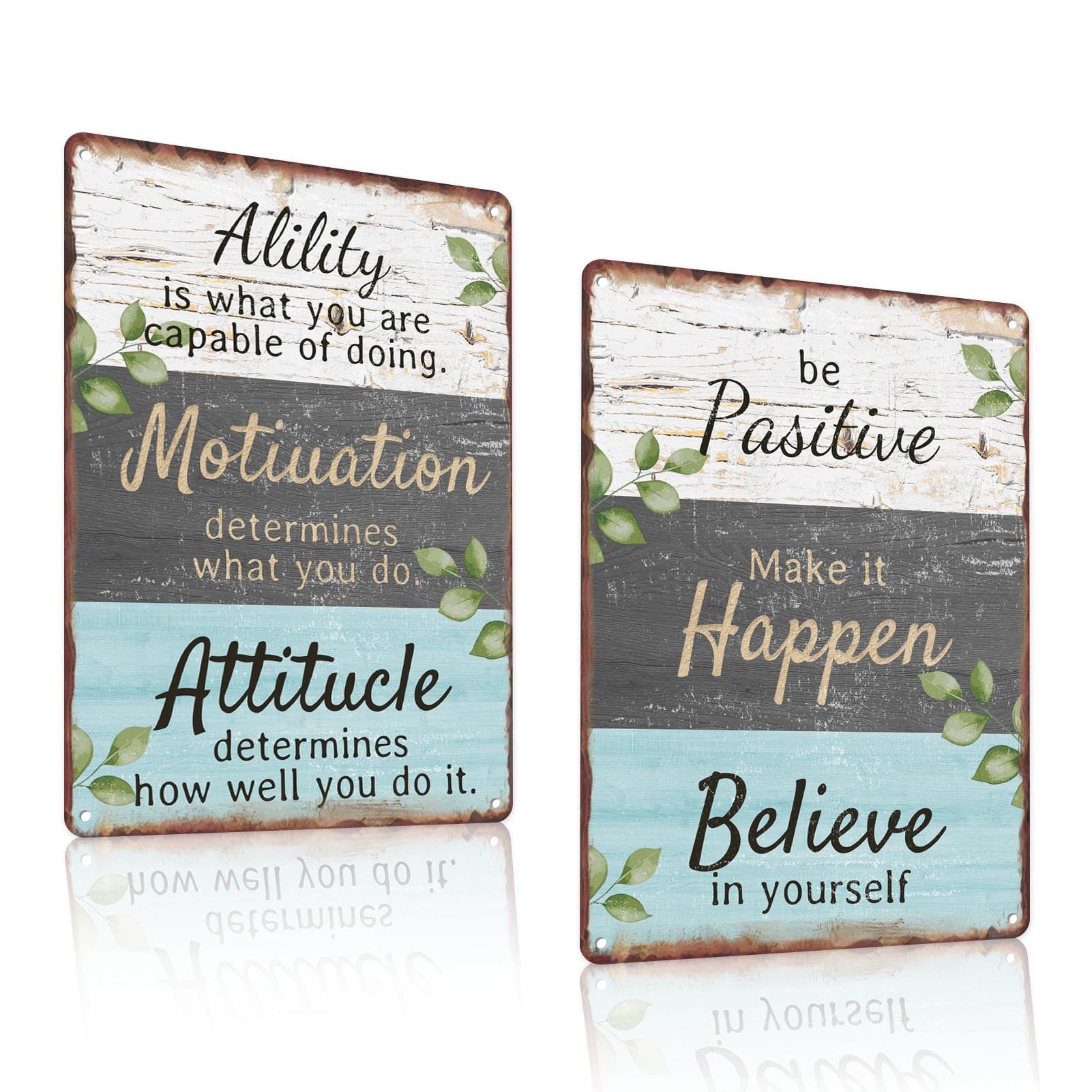 Rustic Motivational Inspirational Tin Sign Set, 12x8 Inch