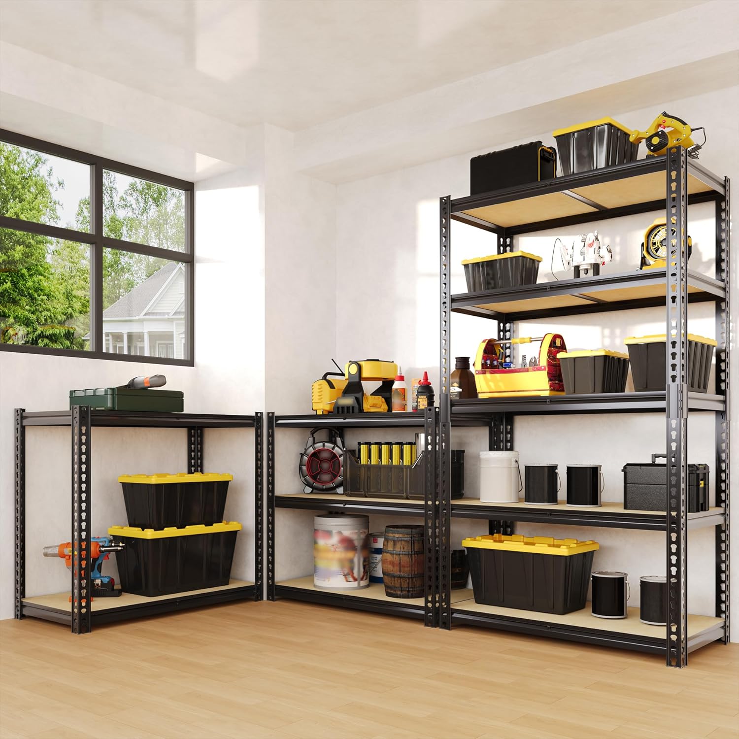 Heavy Duty Garage Shelving Unit, 5 Tier 3200LBS Standing Metal Storage Shelves Rack for Warehouse Basement Pantry, Industrial Adjustable Shelf with MDF Board, Easy Assemble, 72" H x 48" W x 24" D