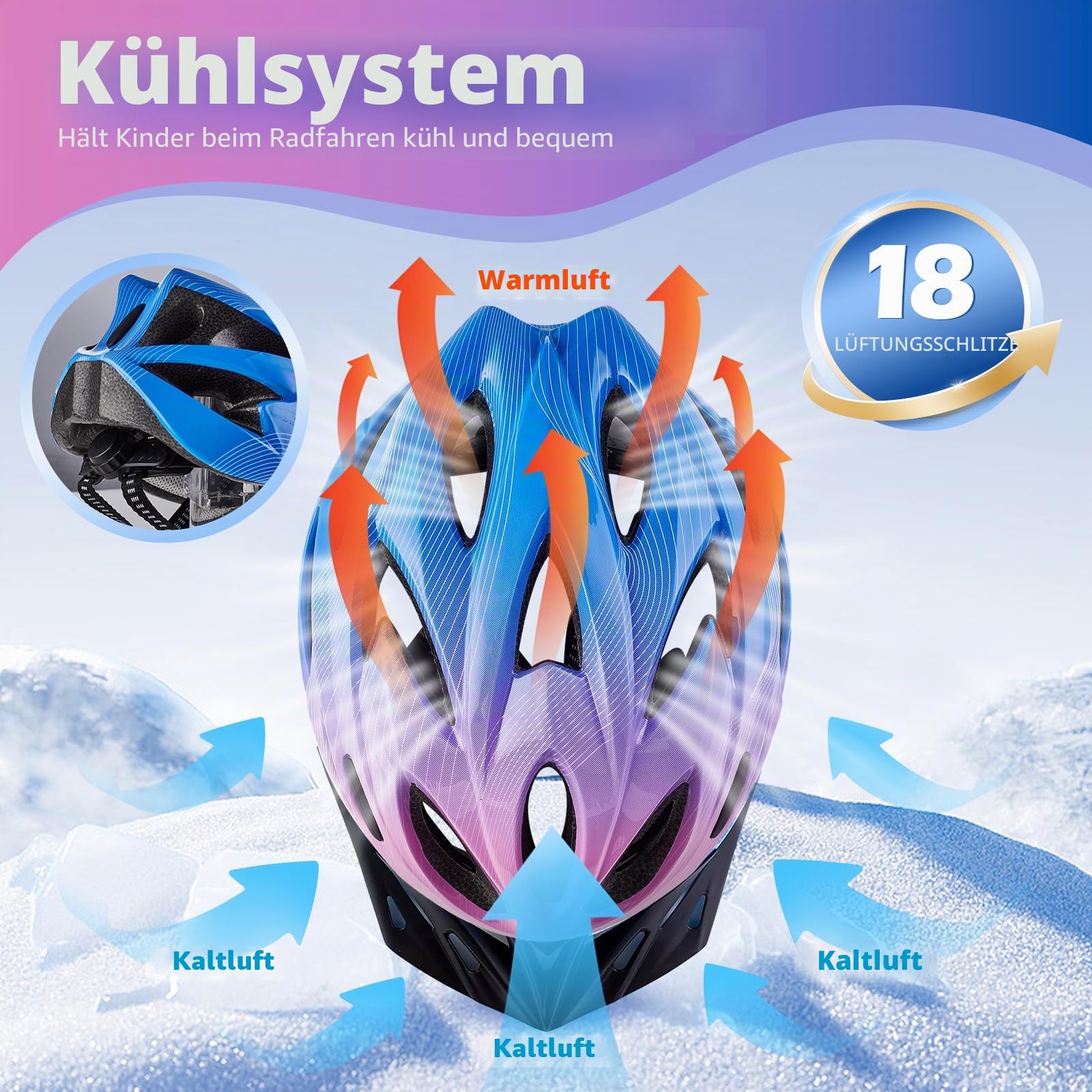 Kinder-Fahrradhelm, Kinderhelm für 3–14 Jahre, Jungen, Mädchen, verstellbarer Helm 50–59 cm, für Fahrrad, Roller, Skaten, Radfahren, mit Visier